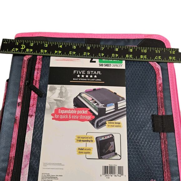 Five Star 2" Sewn Zipper Binder with Expansion Panel in Navy/Pink - Picture 3 of 6